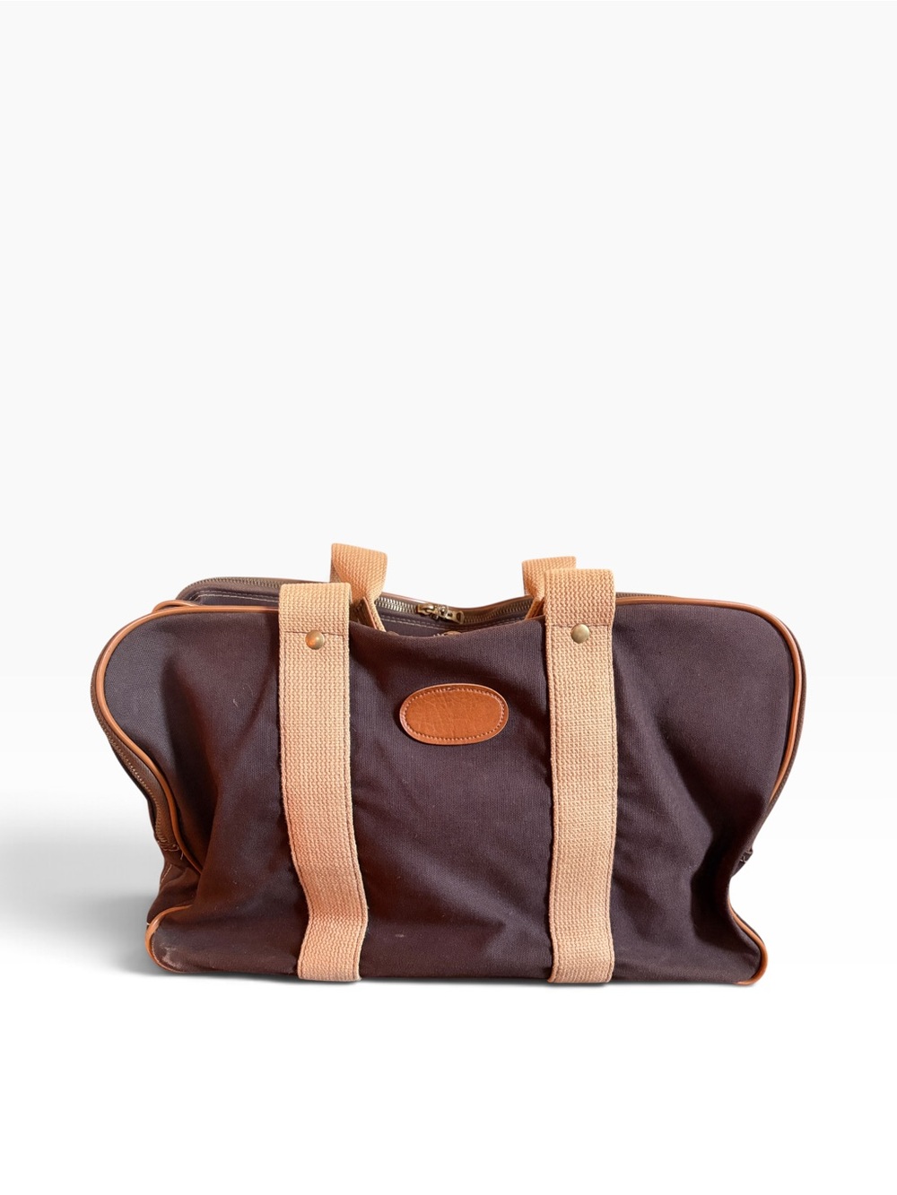 Brooks Brothers Canvas Leather Trim Duffle Brown Tan Travel Weekender Bag